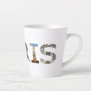 Paris Attractions Seen Thru Letters of Word Paris Latte Mug