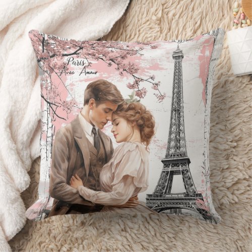 Paris Avec Amour Throw Pillow