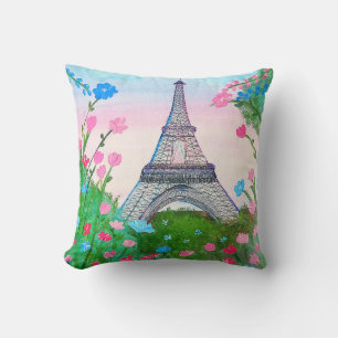 Paris azul y rosa throw pillow