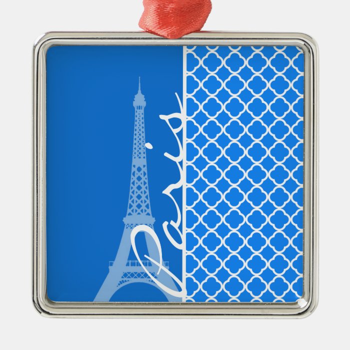 Paris; Azure Blue Quatrefoil Christmas Tree Ornaments