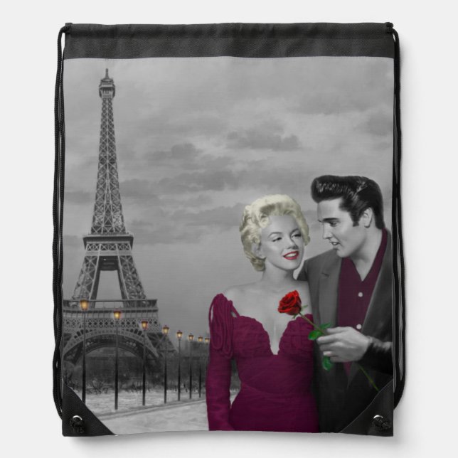 Paris B&W 2 Drawstring Bag (Front)