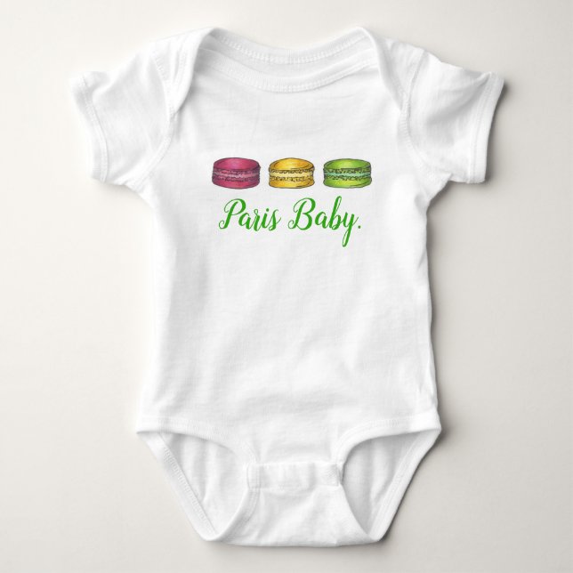 Paris Baby French Food Macaron Cookies France Bodysuit (Front)
