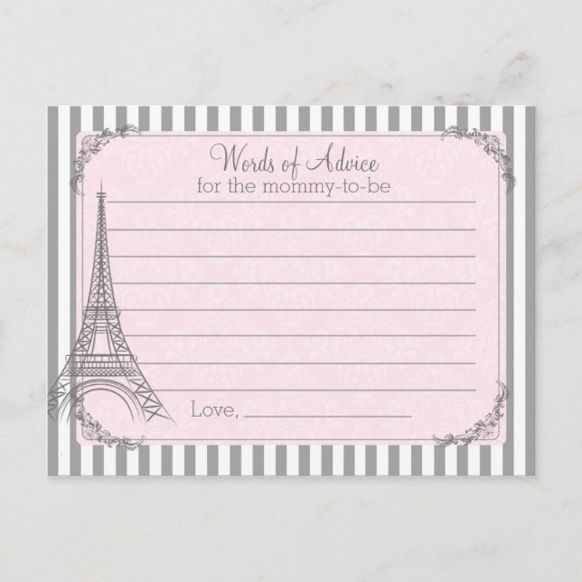 Paris Baby Shower Advice card for the mom to be (Front)