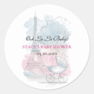 Paris Baby Shower Eiffel Tower Gender Neutral Classic Round Sticker
