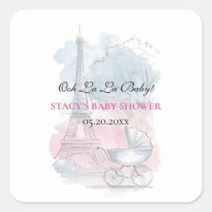 Paris Baby Shower Eiffel Tower Gender Neutral Square Sticker