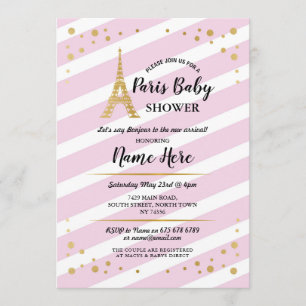Paris Baby Shower Girl Gold Pink Eiffel Tower Invitation