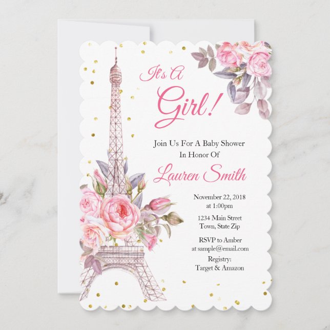 Paris Baby Shower Invitation Eiffel Tower (Front)