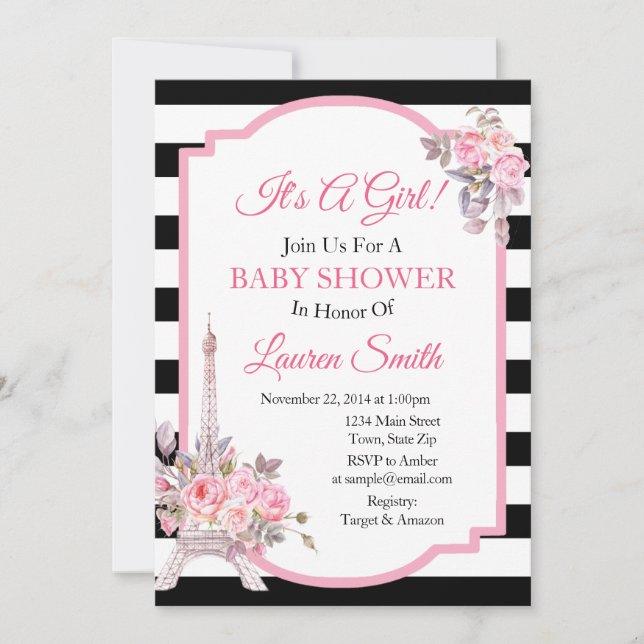 Paris Baby Shower Invitation Eiffel Tower (Front)