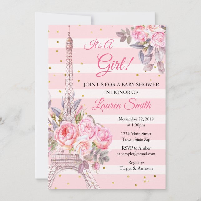 Paris Baby Shower Invitation Eiffel Tower (Front)