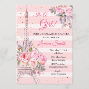 Paris Baby Shower Invitation Eiffel Tower