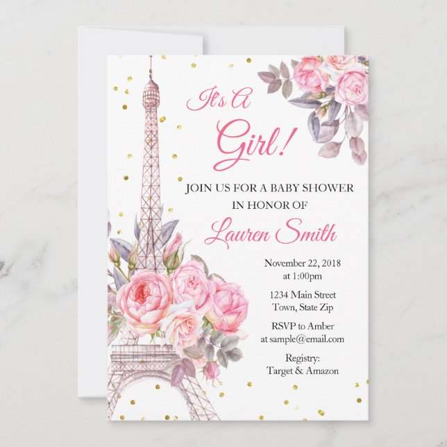 Paris Baby Shower Invitation Eiffel Tower (Front)