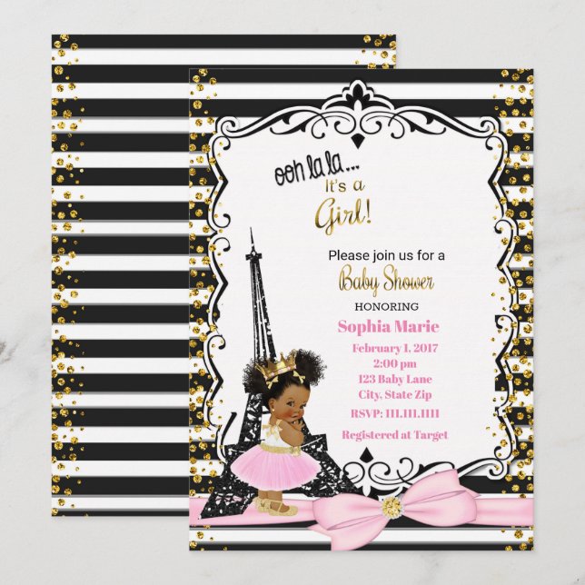 Paris Baby Shower invitation Ethnic (Front/Back)