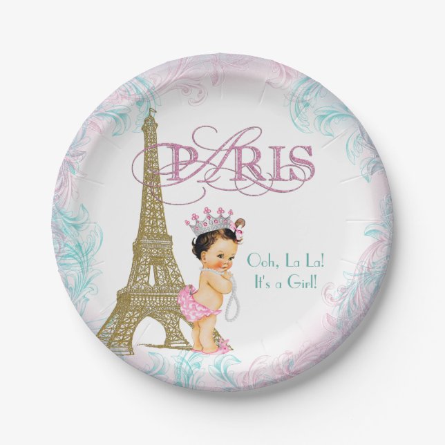 Paris Baby Shower Paper Plates (Front)