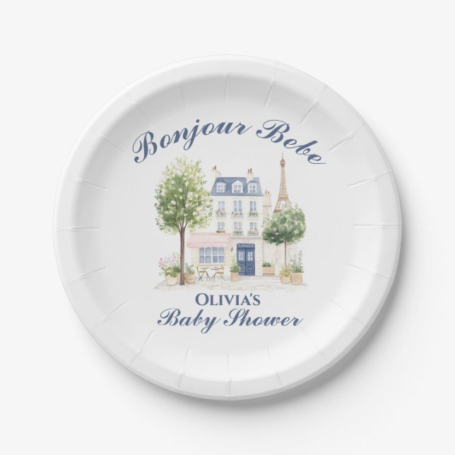Paris Baby Shower Parisian Cafe Tea Party Paper Plates (Front)