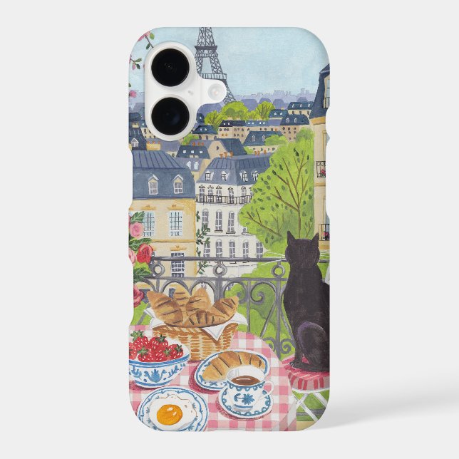 Paris Balcony Breakfast Cat Eiffel Tower iPhone Case (Back)