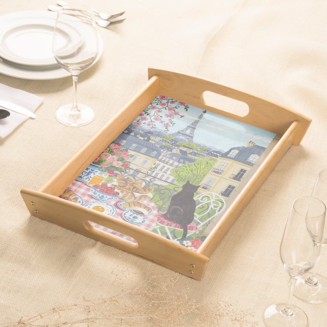 Paris Balcony Breakfast Cat Eiffel Tower  Serving Tray (Front)