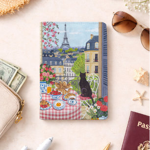 Paris Balcony Cat Breakfast Eiffel Tower Notebook Passport Holder