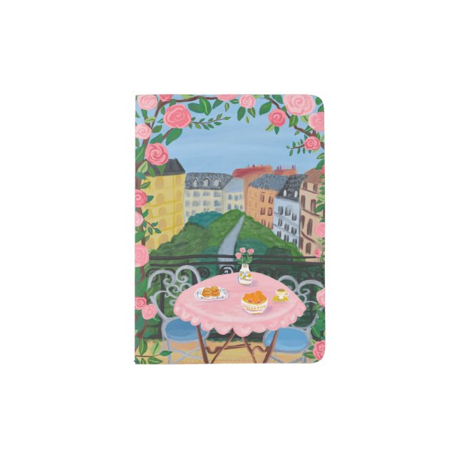 Paris Balcony Painting Europe Travel Pretty  Passport Holder (Front)