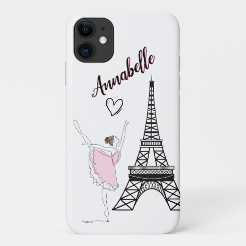 Paris Ballerina and Eiffel Tower Girls Ballet iPhone 11 Case