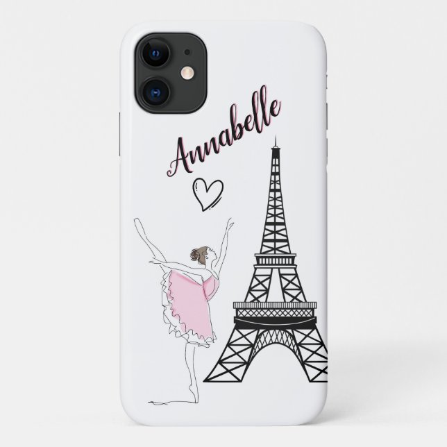 Paris Ballerina and Eiffel Tower Girls Ballet Case-Mate iPhone Case (Back)