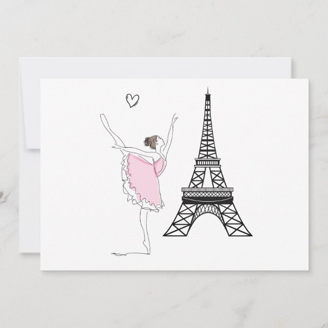 Paris Ballerina and Eiffel Tower Girls Ballet Invi Invitation (Back)