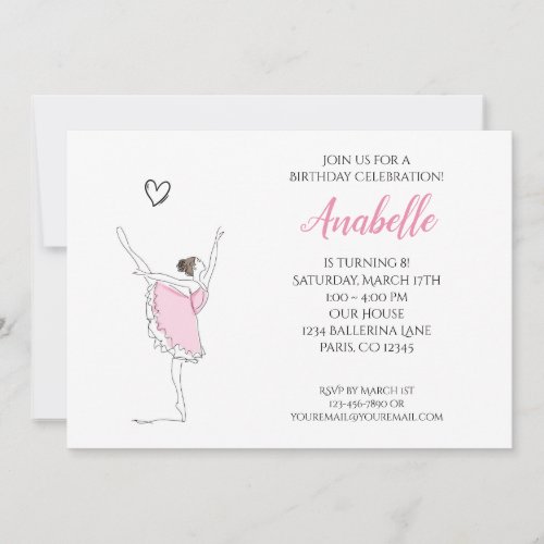 Paris Ballerina and Eiffel Tower Girls Ballet Invi Invitation