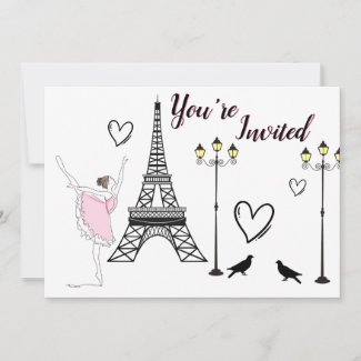 Paris Ballerina and Eiffel Tower Girls Ballet Invitation