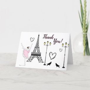 Paris Ballerina and Eiffel Tower Girls Ballet Letterpress Thank You Card