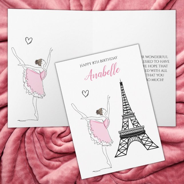 Paris Ballerina, Eiffel Tower Pink Ballet Birthday Card (Creator Uploaded)