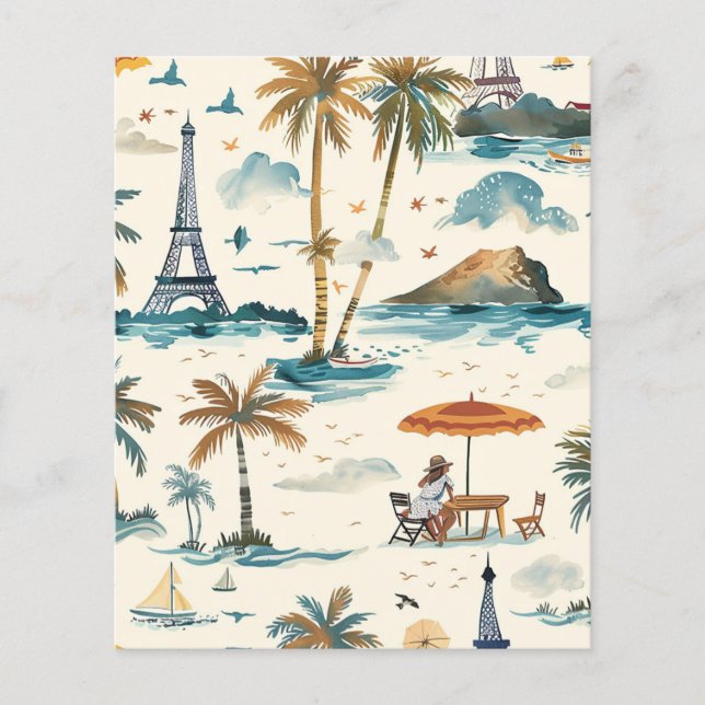Paris Beach Watercolor Destination Scrapbook Paper (Front)