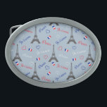 Paris Belt Buckle<br><div class="desc">Seamless Paris text design illustration with Eiffel Tower,  tricolor heart shapes and French flag decoration on blue background for Valentine's Day</div>