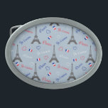 Paris Belt Buckle<br><div class="desc">Seamless Paris text design illustration with Eiffel Tower,  tricolor heart shapes and French flag decoration on blue background for Valentine's Day</div>