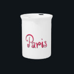 Paris Beverage Pitcher<br><div class="desc">Paris in handwriting fonts. Cursive text design.</div>