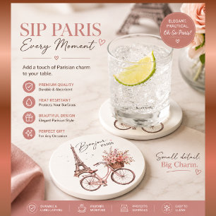 Paris Bicycle & Eiffel Tower Glass Coaster   Elega