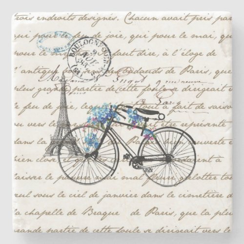 Paris Bicycle Forgetmenot Stone Coaster