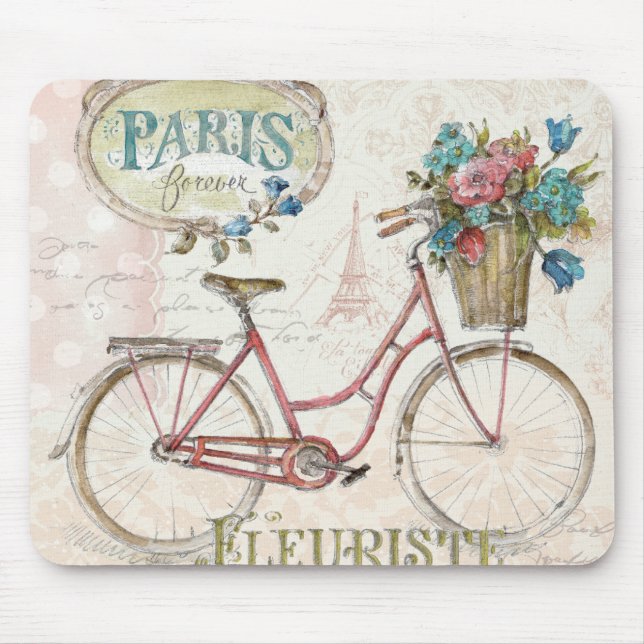 Paris Bike With Flowers In Front Mouse Pad (Front)