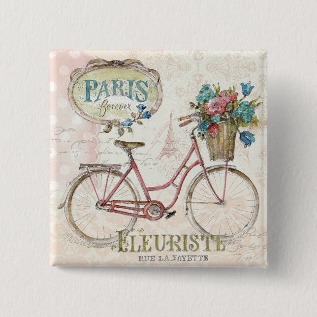 Paris Bike With Flowers In Front Pinback Button (Front)