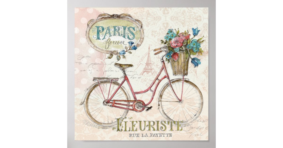 Paris Bike With Flowers In Front Poster | Zazzle