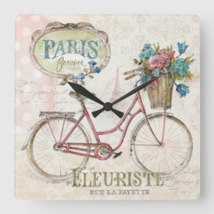 Paris Bike With Flowers In Front Square Wall Clock