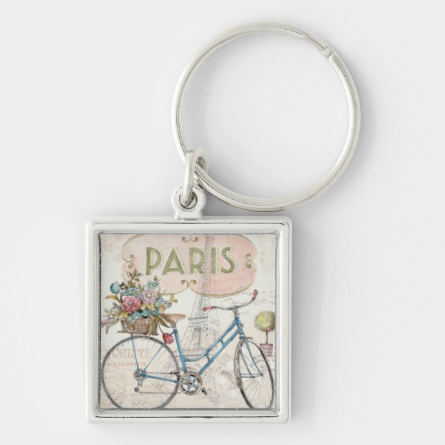 Paris Bike With Flowers Keychain (Front)