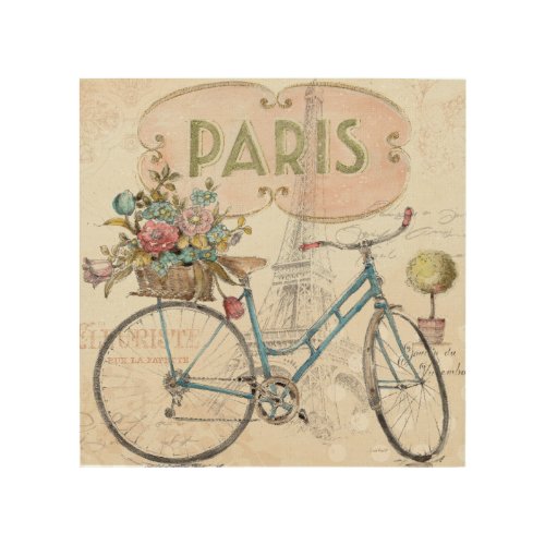 Paris Bike With Flowers Wood Wall Decor