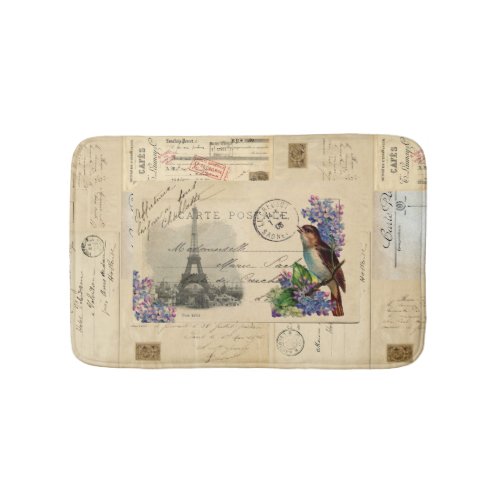 Paris Bird Lilac French Postcard Bathmat