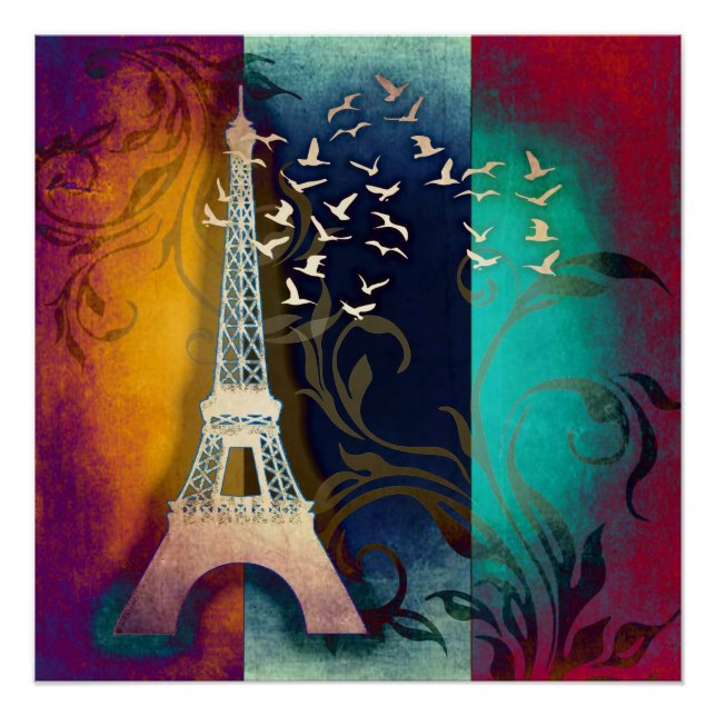 Paris bird swirl art poster (Front)