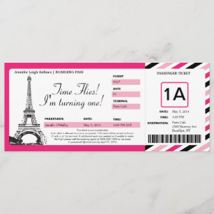 Paris Birthday Boarding Pass Ticket Invitation