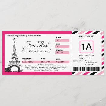 Paris Birthday Boarding Pass Ticket Invitation by labellarue at Zazzle