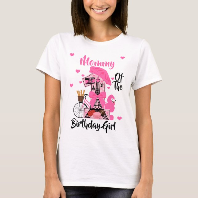 Paris Birthday Girl Mommy | Eiffel Tower T-Shirt (Front)