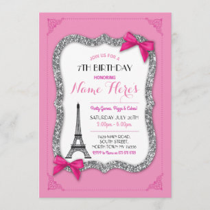 Paris Birthday Girl's Pink Eiffel Tower Invite