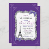 Paris Birthday Girl's Purple Eiffel Tower Invite (Front/Back)