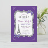 Paris Birthday Girl's Purple Eiffel Tower Invite (Standing Front)