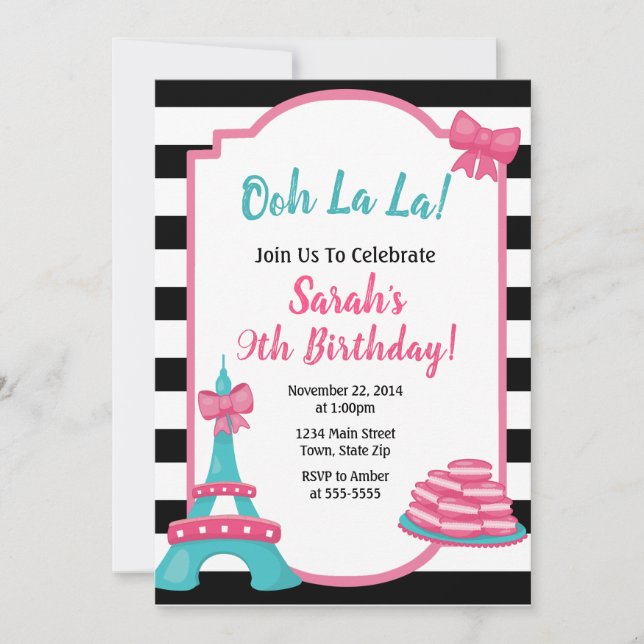 Paris Birthday Invitation French Invite (Front)